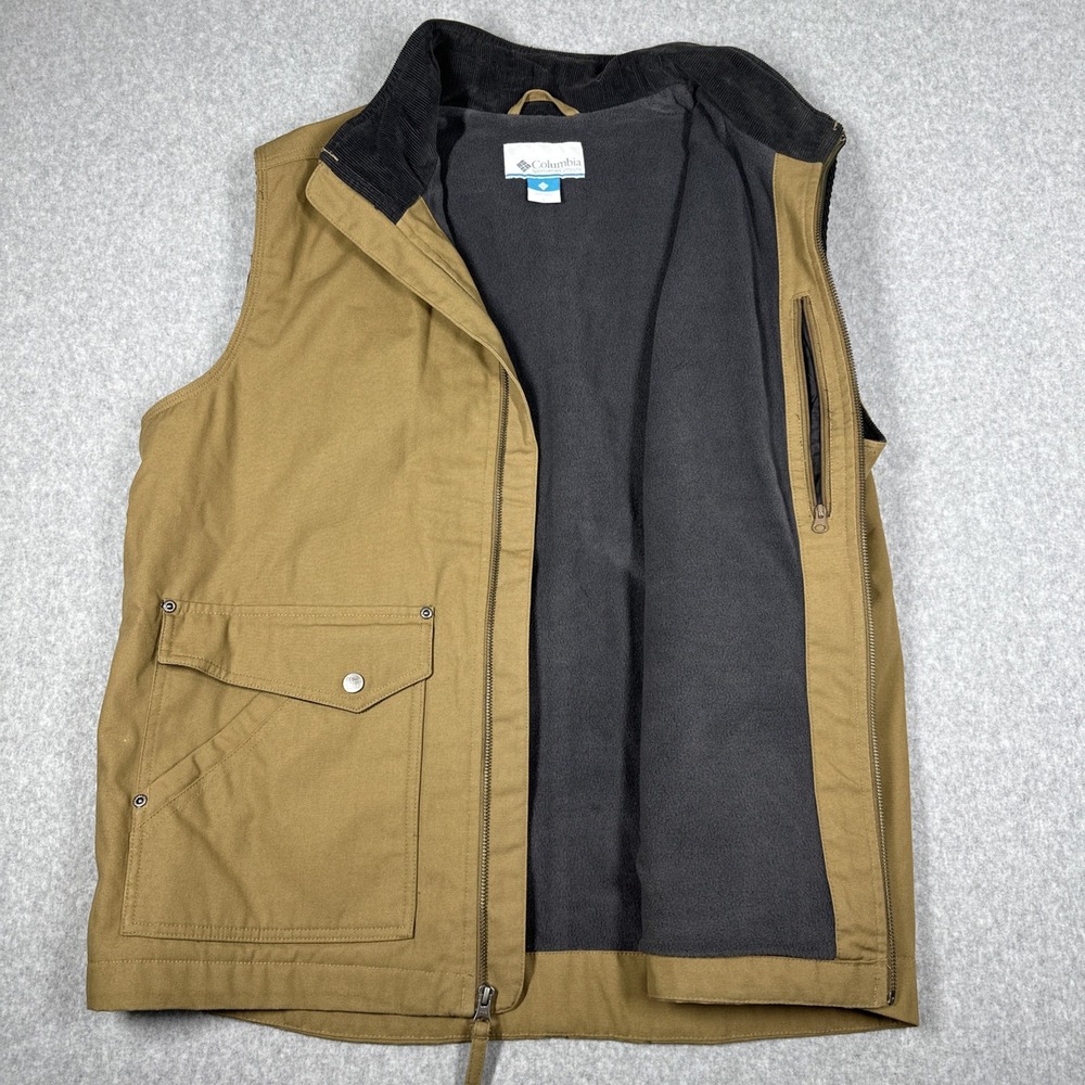 Columbia Canvas Vest Men's Large Fleece Lined Full Zip Outdoor Utility Pockets